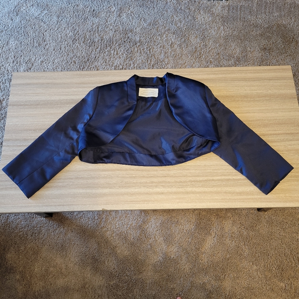 Alfred Dunner Dress Jacket Womens Size M Navy Open Coverup silk formal shaul